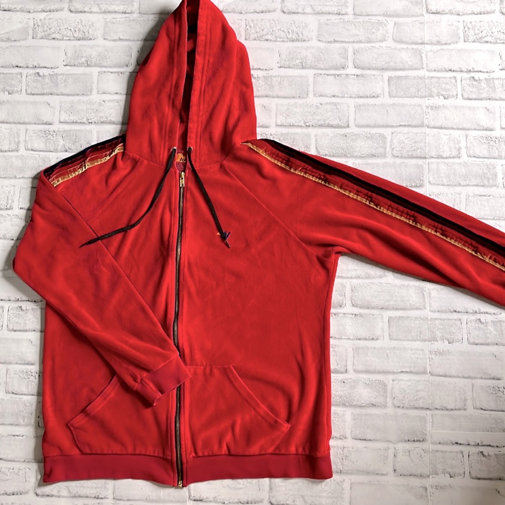 Aviator Nation Red Zip Hoodie with Gold Accent Tape